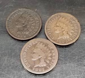 3 INDIAN HEAD CENTS AS PICTURED 1864 1883 1885