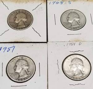 4 US SILVER WASHINGTON QUARTERS AS PICTURED