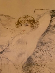 lot 3 image: Framed Icart Etching - White Underwear - Sur La Divan 1925