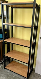 lot 115 image: Black Metal and Blonde Wooden Shelf