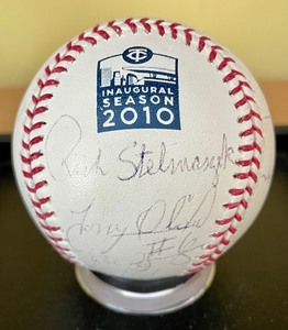 lot 117 image: Minnesota Twins 2010 Inaugural Season Autographed Baseball- Collection of 23 Autographs of Players from Different Eras
