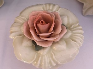 lot 41 image: Vintage Karl Ens Volkstedt Candleholders and Covered Dish Set