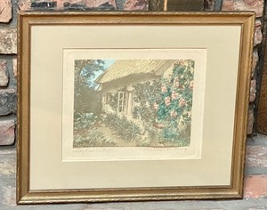 lot 37 image: Framed Framed 1914 Wallace Nutting Print - Hollyhock Cottage