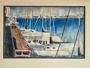 lot 34 image: Beautiful Framed Marina Scene Watercolor by Stanley Kronick