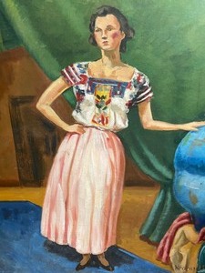 lot 171 image: Large Vintage Portrait Painting by Stanley Kronick