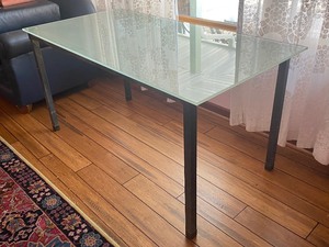 lot 168 image: Metal Base Table w Frosted Glass Top