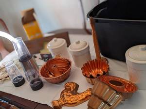 lot 97 image: Tote of kitchenware including flour...
