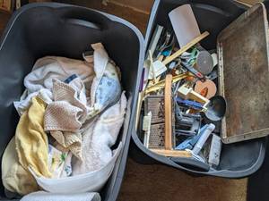 lot 94 image: 2 totes, 1 has kitchen utensils, an...
