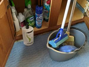 lot 106 image: cleaning supplies includes bucket w...