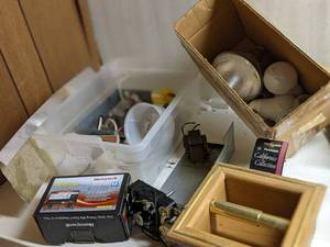 lot 37 image: Misc electrical lot plus solid oak ...