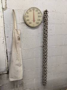 lot 138 image: Long chain, wall thermometer,  and ...