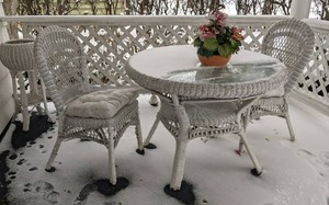 lot 161 image: Wicker glass top table with 2 chair...