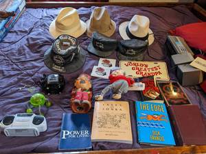 lot 166 image: Misc lot includes 6 hats, 3 small r...