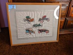 lot 173 image: Framed stitched artwork of differen...