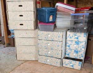 lot 206 image: (4) Cardboard 4 Drawer Storage Cont...