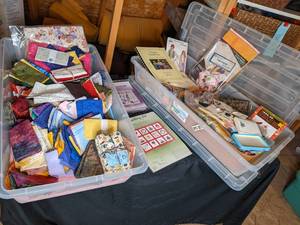 lot 210 image: (2) Totes Full of Various Fabric Qu...