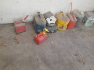 lot 56 image: Various fuel cans, oil drain pan, a...