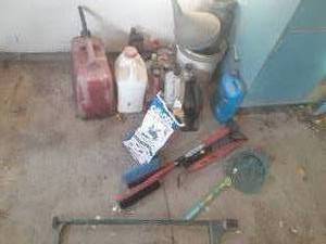 lot 64 image: Automobile fluids, gas can, funnels...