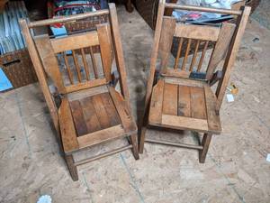 lot 233 image: (2) Vintage Wood Childs Folding Ch...