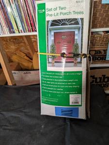 lot 234 image: (2) Pre-Lit Porch Trees in box Som...