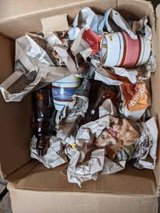 lot 247 image: Box Full of Vintage Decor and Glass...