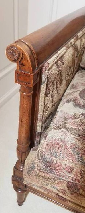 lot 19A image: Century Rolled Cherry Sofa Couch in a Botanical Tapestry