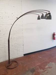 lot 64 image: Arching Floor Lamp with Stained Glass Shades