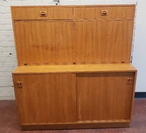 lot 19 image: MCM 2 Piece Danish Modern Secretary Cabinet