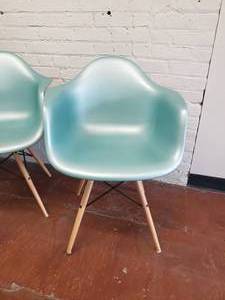 lot 16 image: Eames Style Pearl Mint Green Molded Chairs  set of 4