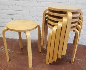 lot 53 image: Ikea Vintage Alvar Aalto Style  Wooden Stacking Stools  set of 2
