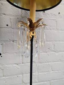 lot 90 image: Tall Vintage Candlestick Table Lamps with Crystal Prisms