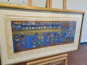 lot 95 image: Framed Egyptian Papyrus Hieroglyphic Print
