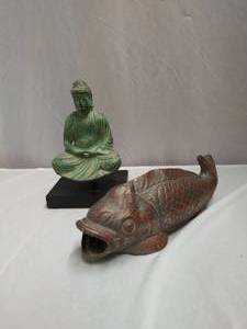 Buddha and Coy Fish Figurines