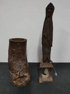 Two Carved Wood Dcor Pieces