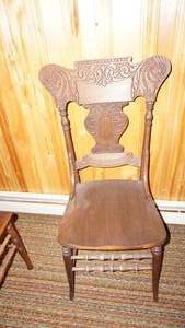 lot 21 image: Antique Wooden Chair With Etched Sketches On It