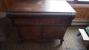 lot 33 image: Wooden Buffet With Three Drawers & One Door---Storage Area In Drawers & Behind The One Door