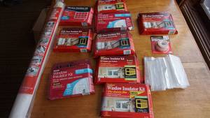 lot 65 image: Nine Scotch Indoor Window Or Patio Door Insulator Kits--Window Kit Tape--36 Crystal Clear Vinyl Sheeting