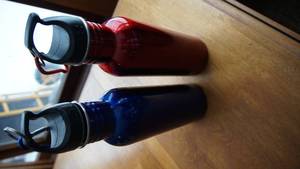 lot 71 image: Two Insulated Water Bottles With Lids & Handles--()ne Red  & One Blue