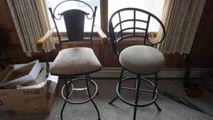 lot 88 image: Two Bar Stools W Padded Seats & Rod Iron Legs & Frame Work