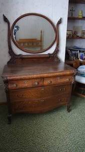 lot 90 image: Wooden Dresser W Two Small Drawers & Two Large Drawers ---Also Has A Framed Mirror Attached