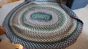 lot 99 image: Oval Braided Rug---Green--Blue--Grey--Tan