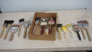 lot 143 image: Sixteen Various Paint Brushes---(Hardware Hank Best Paint Brush For Large Areas--100% Polyester Paint Brush--Stain Coater Brush)