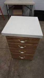 lot 145 image: Four Drawer Cabinet W Formica Top & Hardware--(Pencils-Pens-Etc. In Drawers)---20 Wide  x  21 Deep  x  30 Tall