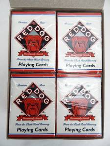 lot 82 image: Box of 12 Vintage 1996 Hoyle Red Dog Premium Beer Poker Size Playing Card Decks