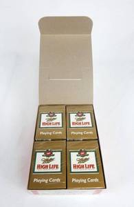 lot 83 image: Box of 12 Vintage 1996 Hoyle Miller High Life Poker Size Playing Card Decks