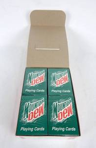 lot 91 image: Box of 12 Vintage 1996 Hoyle Mountain Dew Poker Size Playing Card Decks