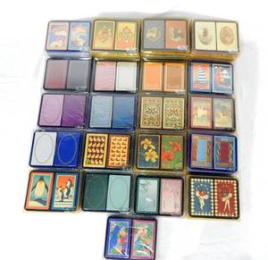 lot 58 image: Lot of 46 Assorted Vintage Hoyle Two Deck Bridge Size Playing Card Sets in Tins