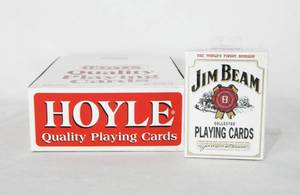 lot 59 image: Box of 12 Vintage 1996 Hoyle Jim Beam Poker Size Collector Playing Card Decks