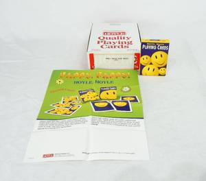 lot 63 image: Box of 12 Vintage 1996 Hoyle Happy, Happy Poker Size Playing Card Decks