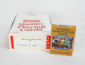 lot 65 image: Box of 12 Vintage 1996 Hoyle Coolidge Poker Dogs A Friend In Need Poker Size Playing Card Decks